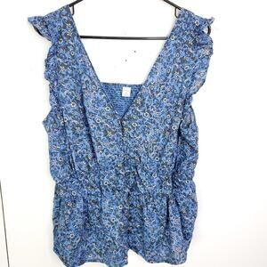 Old Navy Top Womens XL All Over Florals Button Front Colorful Florals Ruffle